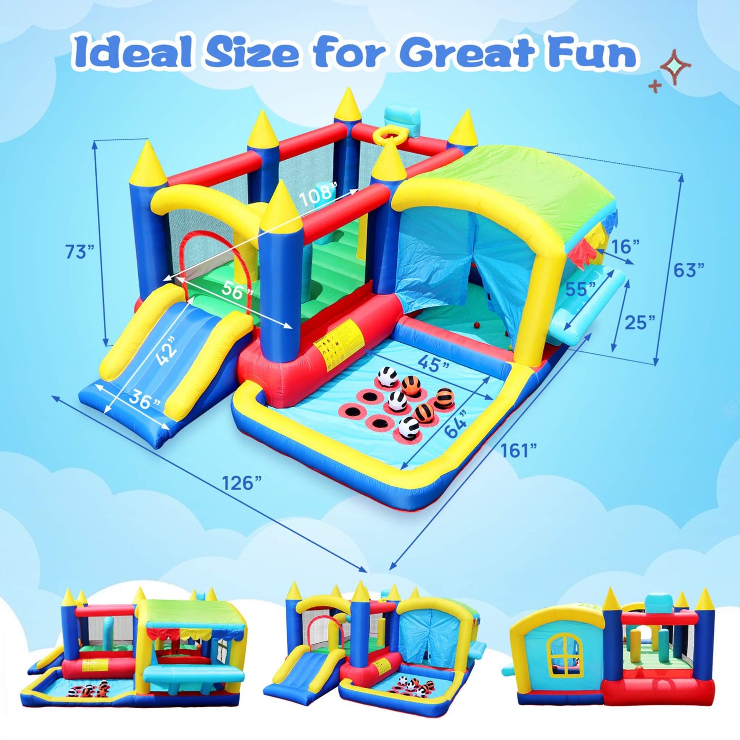 7-In-1 Inflatable Bounce House With Ball Pit, Obstacles And Bouncy Castle (SAK50823)