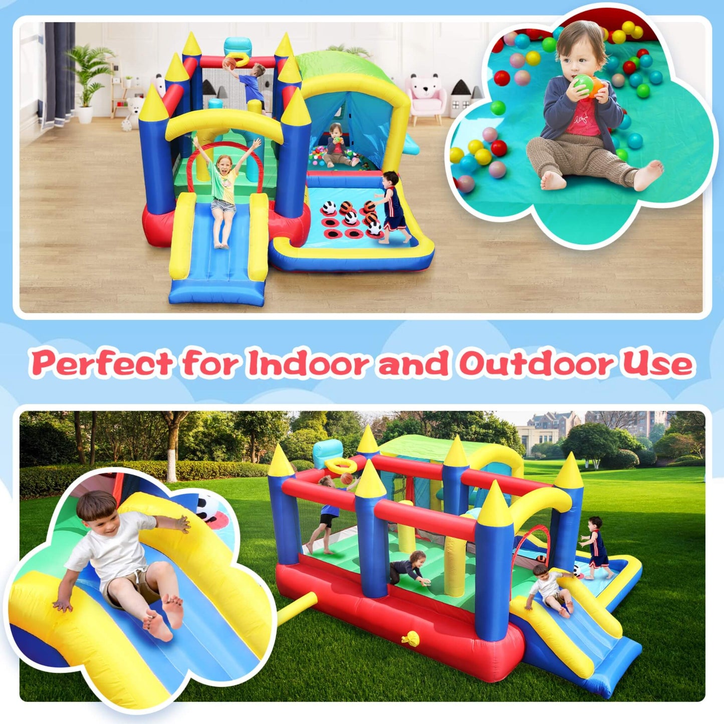 7-In-1 Inflatable Bounce House With Ball Pit, Obstacles And Bouncy Castle (SAK50823)