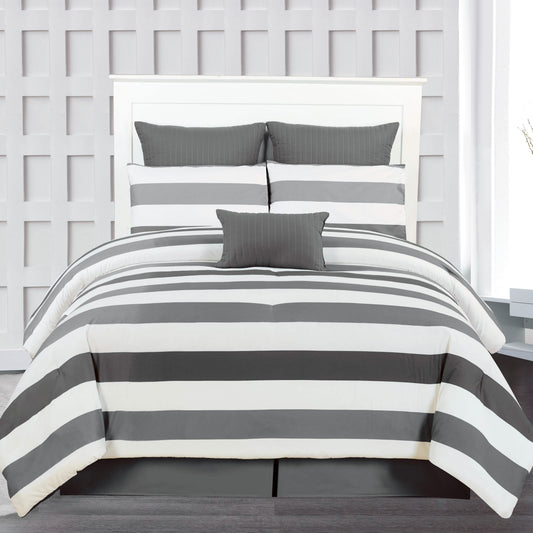 7-Piece: Cabana Stripe Reversible Hypoallergenic Comforter Set