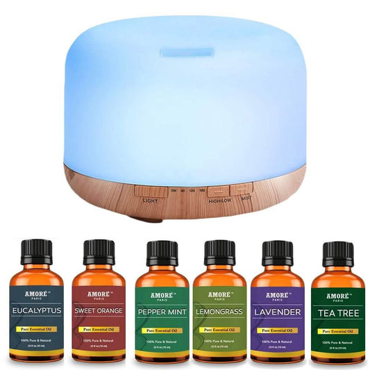 7-Piece Set: 5-in-1 Premium Ultrasonic Aromatherapy Diffuser with Essential Oil
