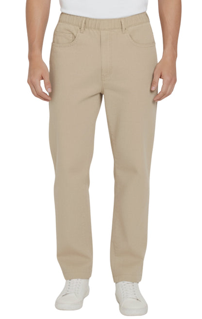 Men's Lightweight Casual Elastic Waist Pull-On Jeans – Denim & Twill Pants with Easy Fit
