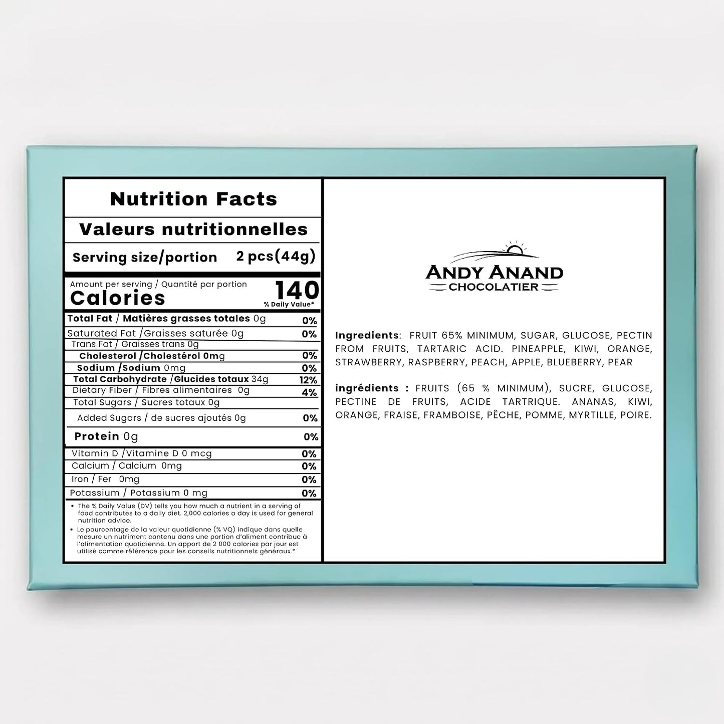 Andy Anand French Pates de Fruits Fruit Jellies, 65% Fruit, 24 pc – Imported French Candy Confection, Natural Fruit Flavors, Gourmet Birthday & Holiday Gift
