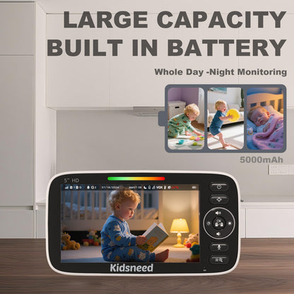 Baby Monitor with Camera and Audio - 5 inch 720P Video Baby Monitor, No WiFi, 48H Battery Life, Night Vision, Two Way Talk, Remote Pan Tilt Zoom, Thermal Monitor，1000 ft Range （530）