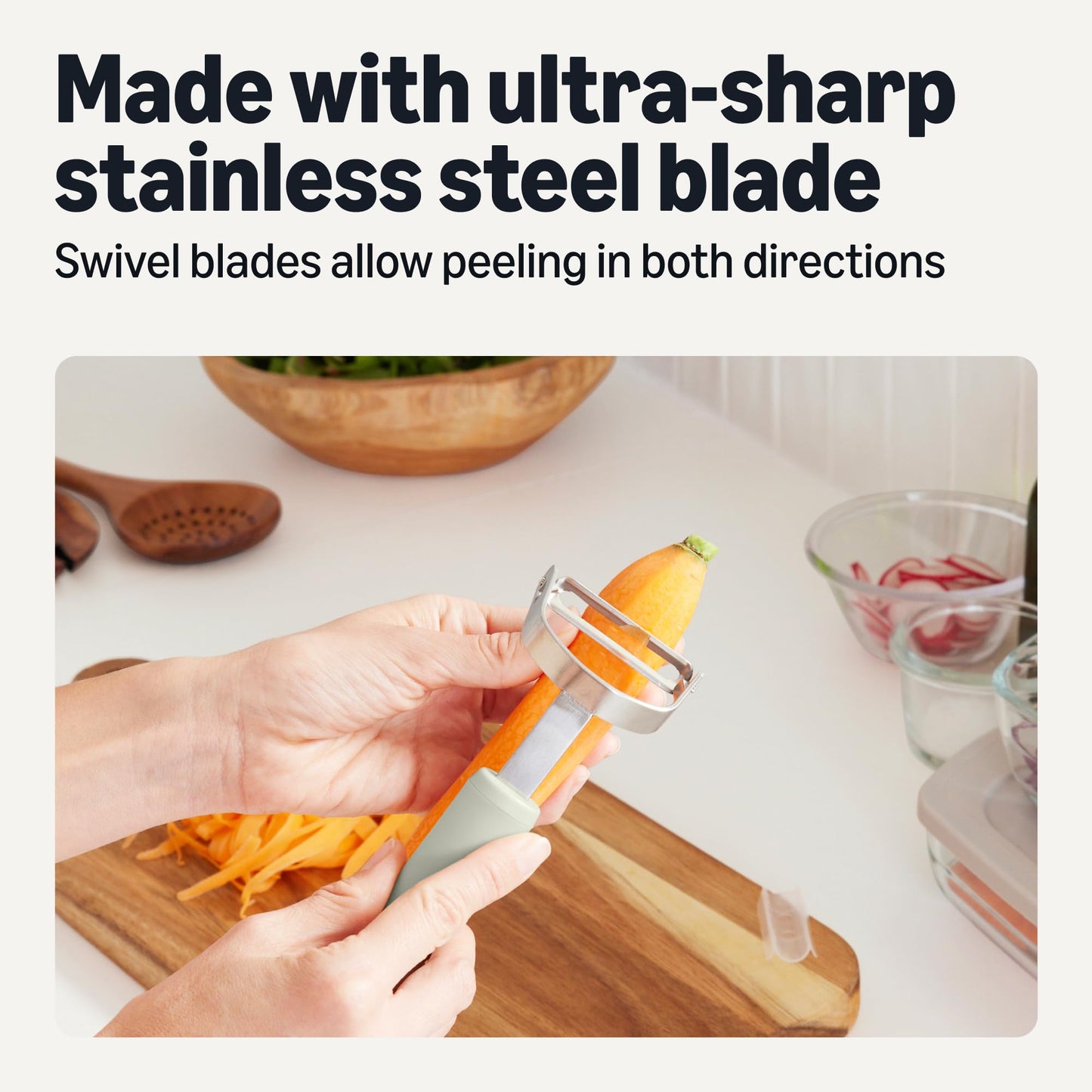 Vegetable Peelers with Protective Covers, 2-Piece Set, Dishwasher-Safe, Linen Gray