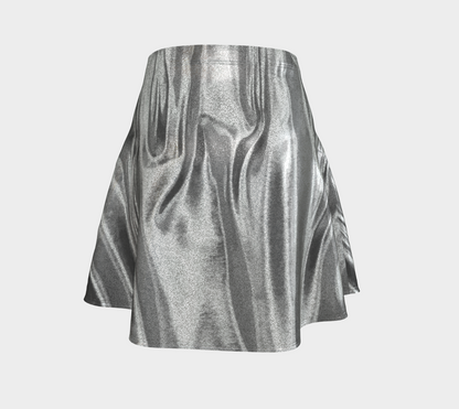 Molten Silver Flared Glitter Skirt