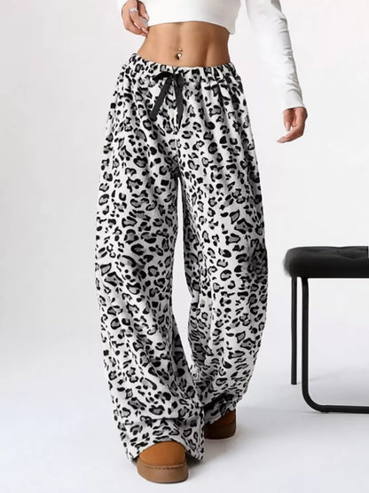 Leopard Wide Leg Plush Pants