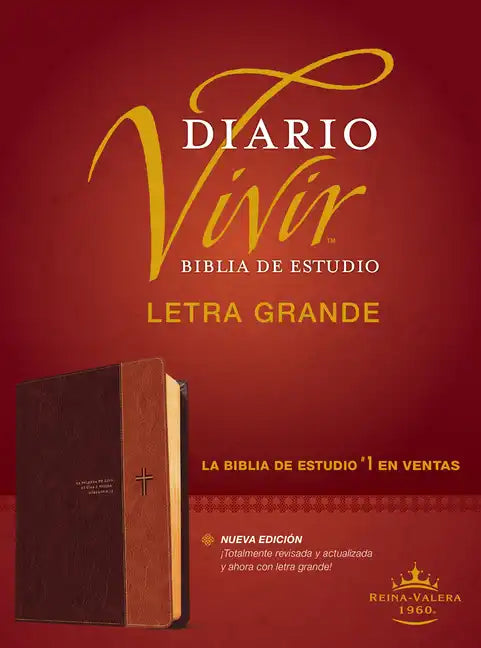 Biblia de Estudio del Diario Vivir Rvr60, Letra Grande (Letra Roja, Sentipiel, Café/Café Claro) - Imitation Leather