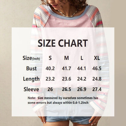 Women's Striped Long Sleeve Top Round Neck Pullover