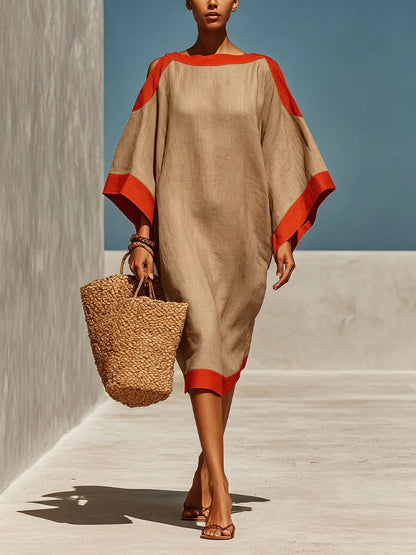 Loose-Fit Three-Quarter Sleeve Mid-Length Dress – 4 Colors S–3XL