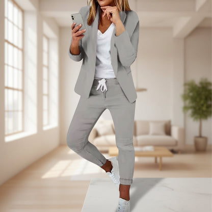 Women’s Notch-Lapel Blazer & Drawstring Pants Suit Set