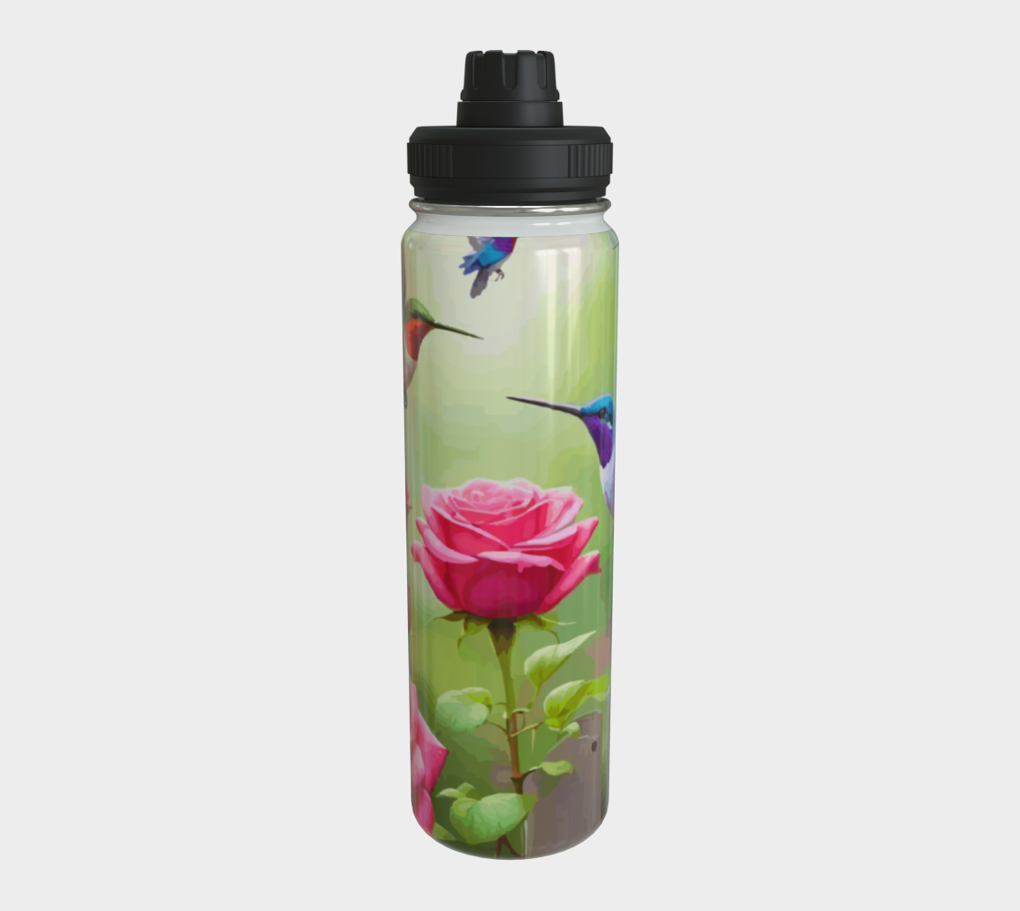 Hummingbirds and Pink Roses 24 oz Stainless Steel Water Bottle with Twist-off Cap