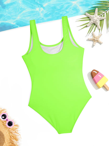 Baby Unicorn with Pink Roses Girls' Summer One-Piece Swimsuit (Front Printing)