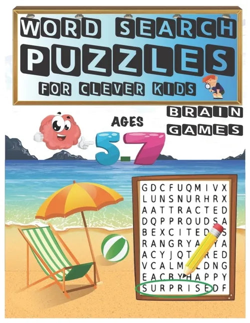 Word Search Puzzles For Clever Kids: Easy Word Search From Kindergarten To 1st grade level Ages 5-7 (8.5"x11") 82 Pages With Solutions Included (Word - Paperback