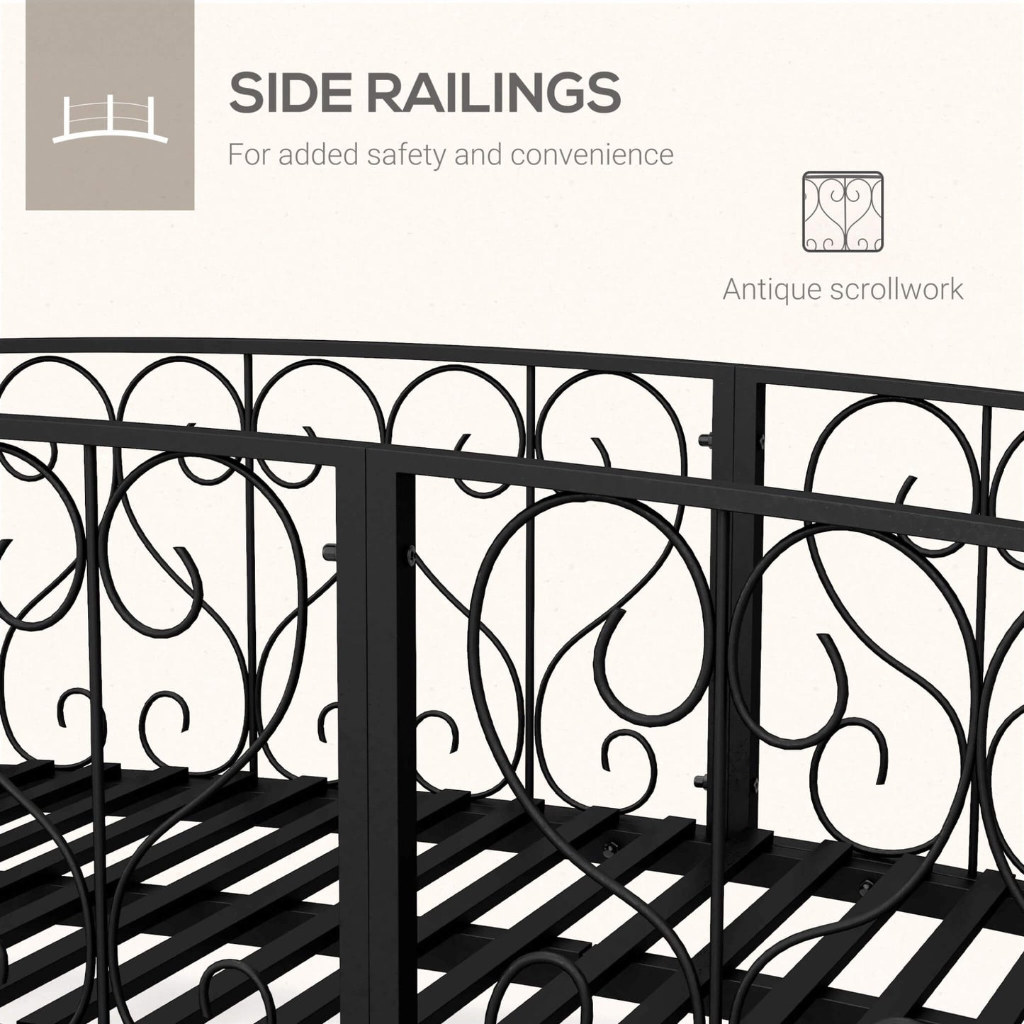 Alora 7FT Decorative Metal Arch Footbridge Garden Bridge With Safety Siderails (SAK53829)