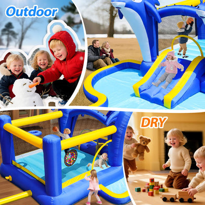 8-In-1 Inflatable Water Park Bounce House with Sprinkler, Water Gun, And Basketball Hoop (SAK38152)