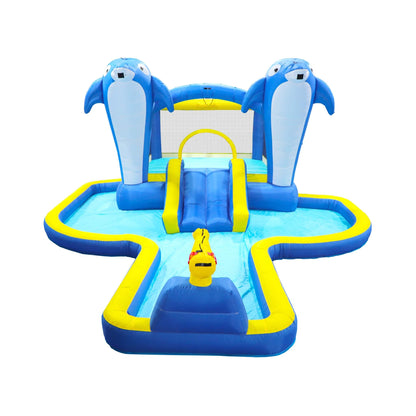 8-In-1 Inflatable Water Park Bounce House with Sprinkler, Water Gun, And Basketball Hoop (SAK38152)