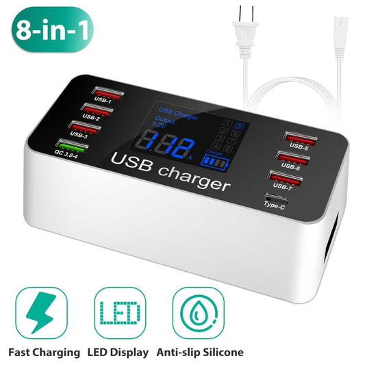 8-Port Smart Fast Charge USB Hub Station with 3.0 USB Port Type-C Port
