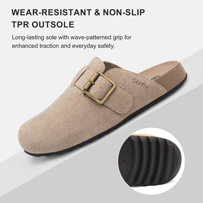 Stelle Suede Clogs for Women Men Potato Shoes with Arch Support Leather Cork Footbed Mules Slip on Home Slippers