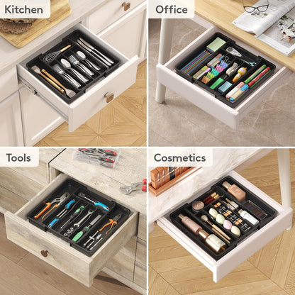 Lifewit Silverware Drawer Organizer, Expandable Utensil Tray for Kitchen, BPA Free Flatware and Cutlery Holder, Adjustable Plastic Storage for Spoons Forks Knives, 8.5-14 x 12", Black