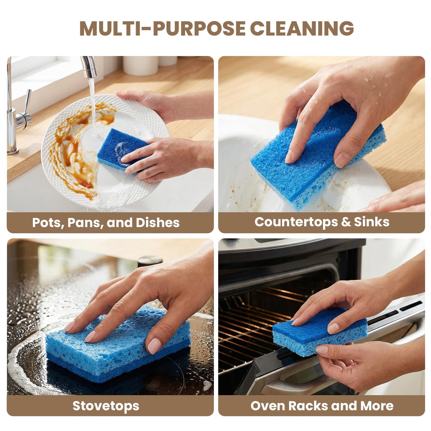 Metflavor Kitchen Sponges, 12 Count, Non-Scratch Scrub Sponge, Dual Sided Cleaning Sponges for Dishes, Kitchen, Bathroom