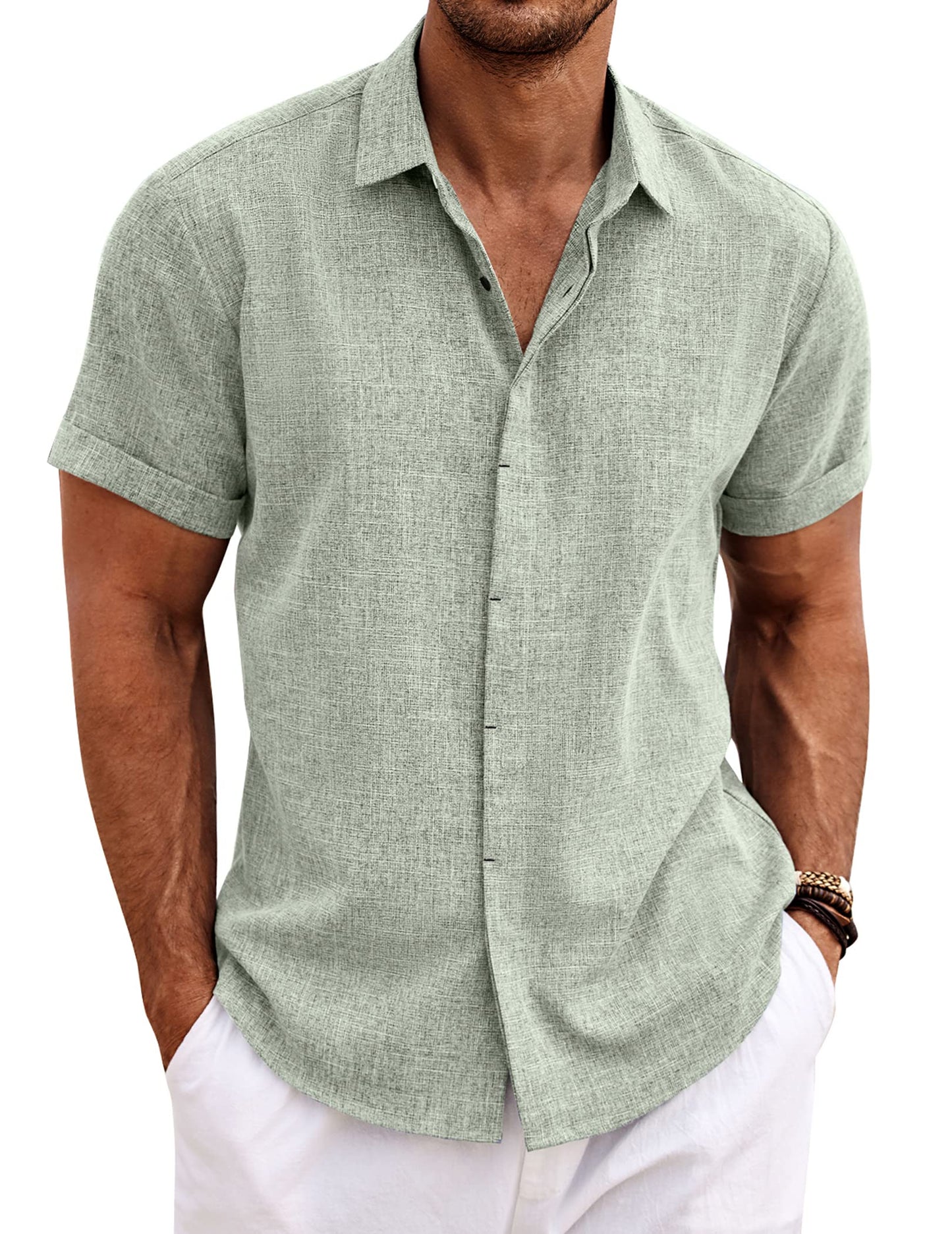 COOFANDY Men's Linen Shirts Short Sleeve Casual Button Down Shirt for Men (Size SM-5XL)