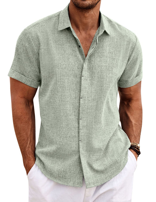 COOFANDY Men's Linen Shirts Short Sleeve Casual Button Down Shirt for Men (Size SM-5XL)