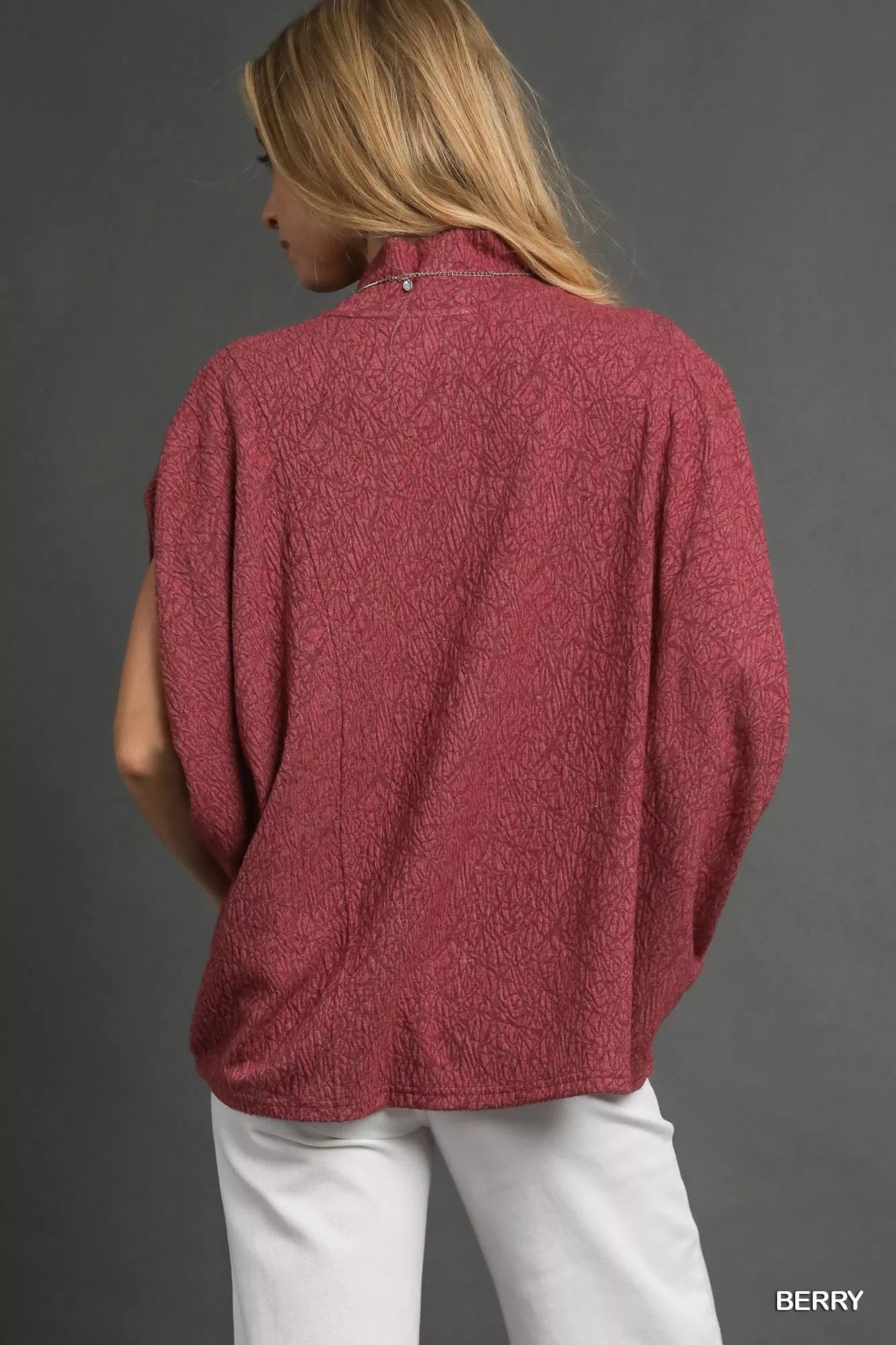 Umgee Textured Mock Neck Relaxed Top