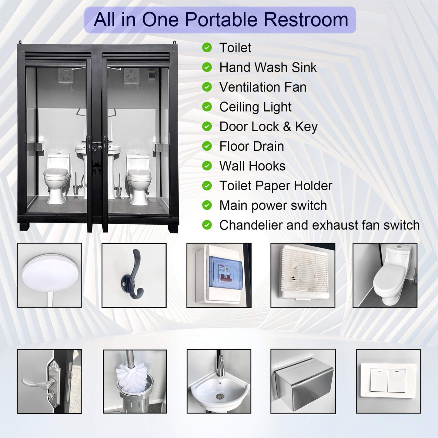 82-Inch Two-Person Portable Outdoor Toilet Cabin With Light, Sink And Fan (SAK50123)