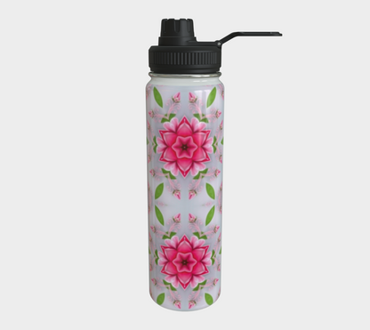Silver and Pink Star Pattern 24 oz Stainless Steel Water Bottle with Twist-off Cap