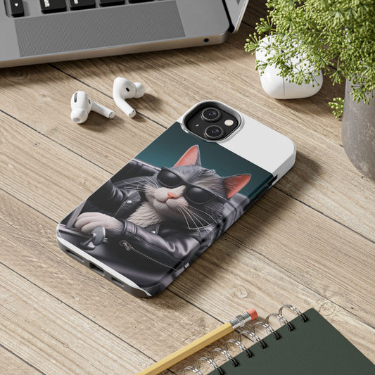 Cool Cat in Leather Jacket Driving Car Mobile Phone Case