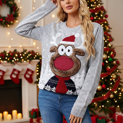 Loose Casual Parent-Child Gray Pullover Christmas Sweater