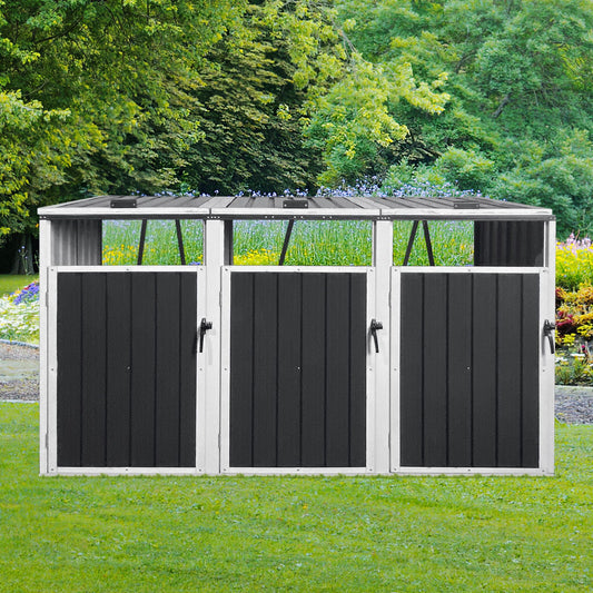 87-Inch Extra Large Heavy-Duty Outdoor Metal Garbage Bin Shed For 3 Trash Cans (SAK34981)