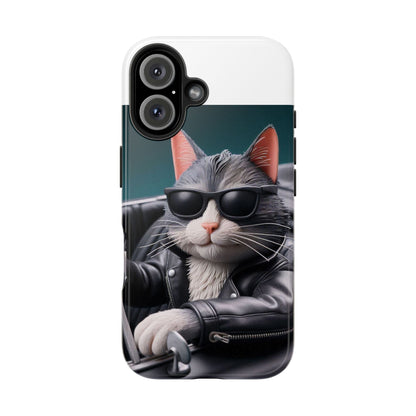 Cool Cat in Leather Jacket Driving Car Mobile Phone Case