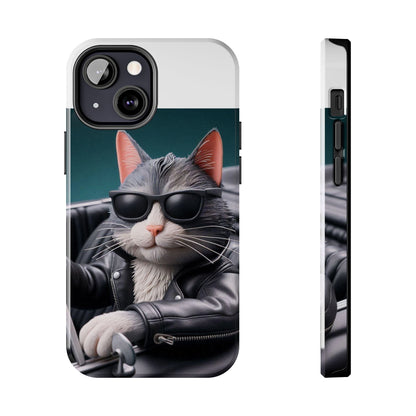Cool Cat in Leather Jacket Driving Car Mobile Phone Case