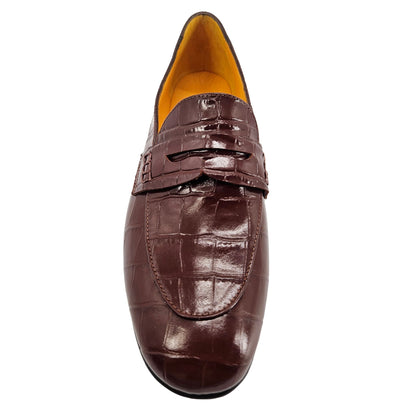 Chocolate Leather Flat Moc Croc Leather Loafer