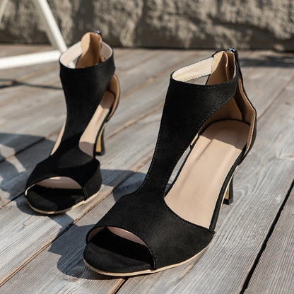 Women’s Peep Toe Zipper Heel Shoes | Suede High Heel Sandals