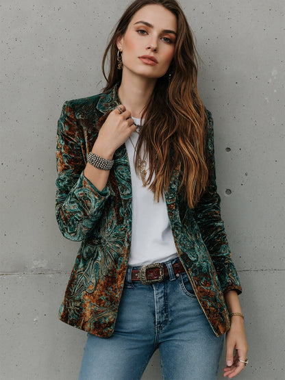 Women’s Printed Suit Jacket with Lining – Autumn Winter Casual Commuter Blazer
