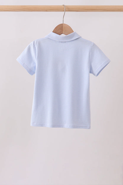 Blue stripe apple embroidery shirt