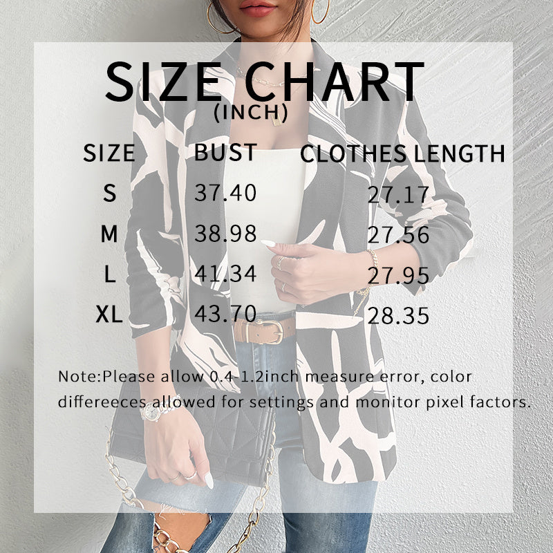 Women's Abstract Print Blazer Button Long Sleeve Work Jacket