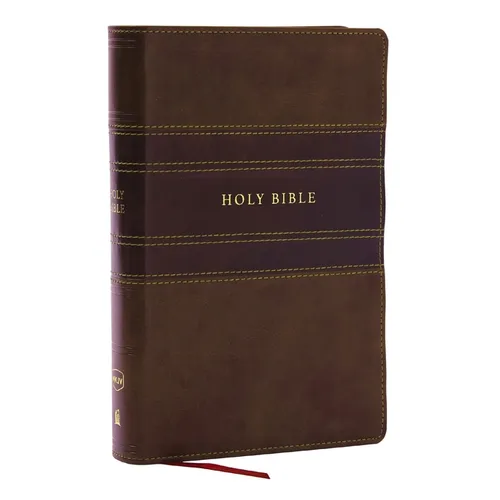 NKJV Personal Size Large Print Bible with 43,000 Cross References, Brown Leathersoft, Red Letter, Comfort Print - Imitation Leather