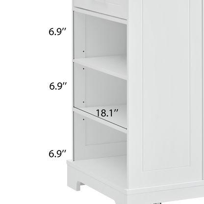 K&K Fluted Kitchen Island with Trash Can Storage Cabinet, Power Outlet, Internal Storage Rack, Rolling Kitchen Islands on 5 Wheels with 3 Drawer, 3 Open Side Racks for 10 Gallon Garbage Bin, White