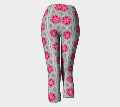 Silver and Pink Star Pattern Capri Leggings