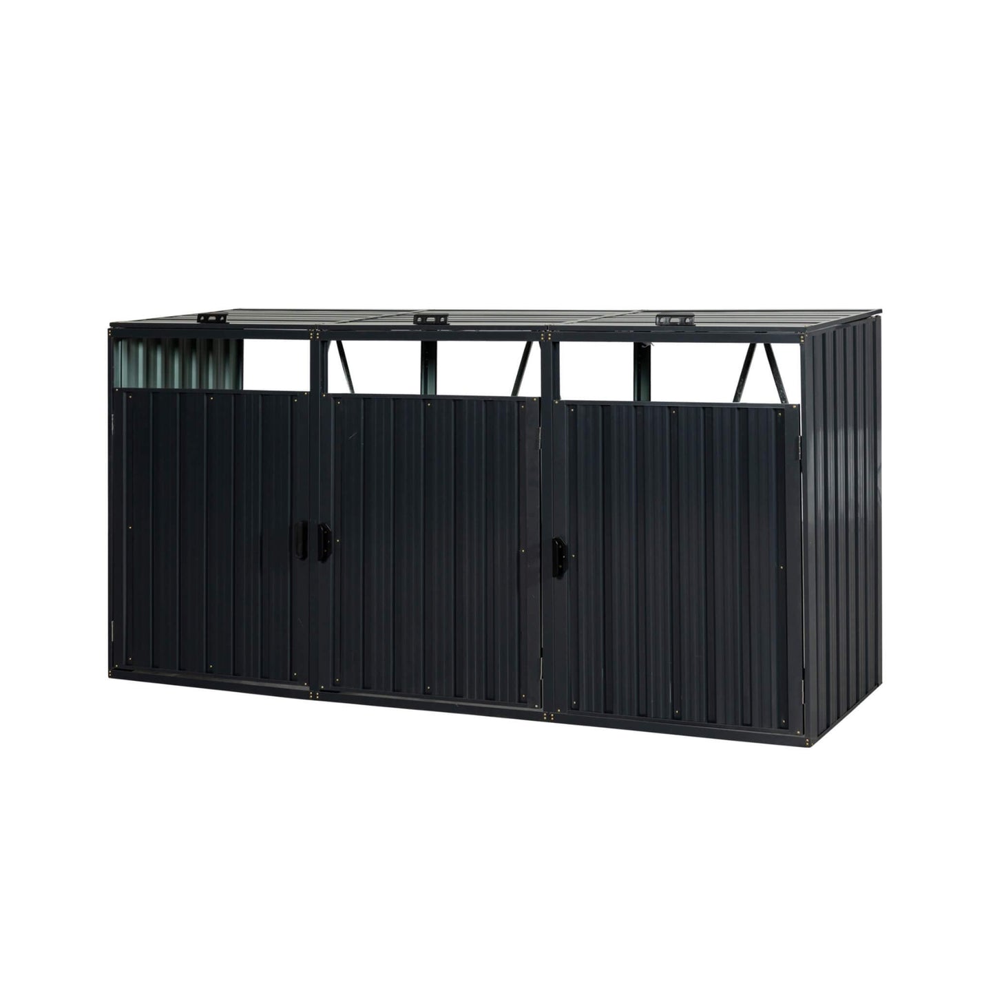 94-Inch Heavy-Duty Outdoor Galvanized Stainless Steel Garbage Bin Shed For 3 Trash Cans (SAK89882)