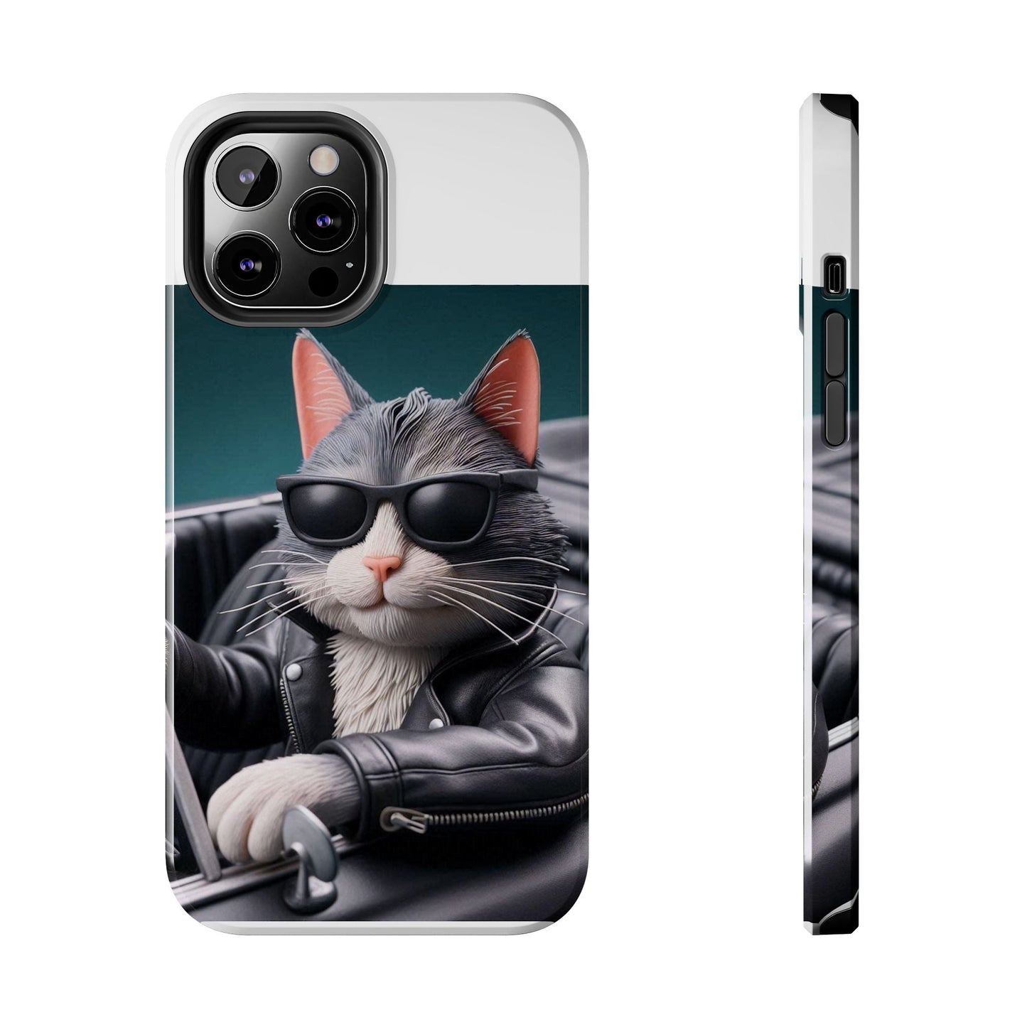 Cool Cat in Leather Jacket Driving Car Mobile Phone Case