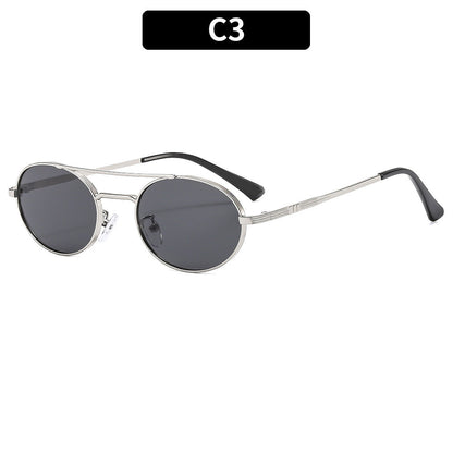 Retro Oval Dual-Beam Metal Sunglasses | UV Protection