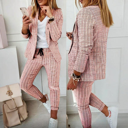Women’s Plaid Two‑Piece Suit Set