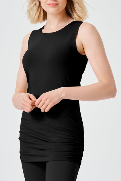 Cotton Lycra Ruche Tank - Black