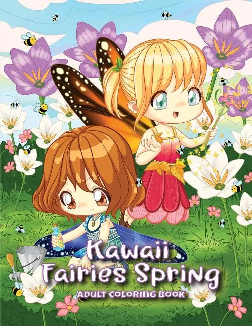 Kawaii Fairies Spring Adult Coloring Book: A Whimsical Spring & Easter Coloring Book for Adults & Kids: Fairies, Bunnies, Chicks, Butterflies, Flowers - Paperback