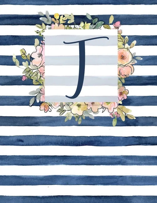 T: Letter T Monogram Initial Notebook - 8.5" x 11" - 100 pages, Dot Bullet Grid Pages- Watercolor Floral Notebook - Paperback