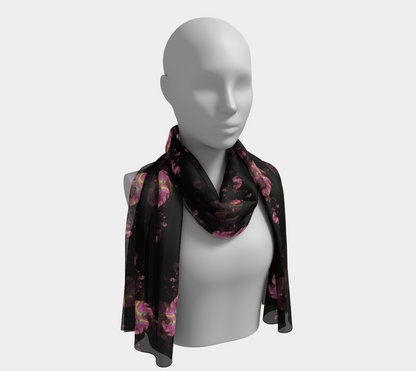 Pink Swirls on Black Long Scarf